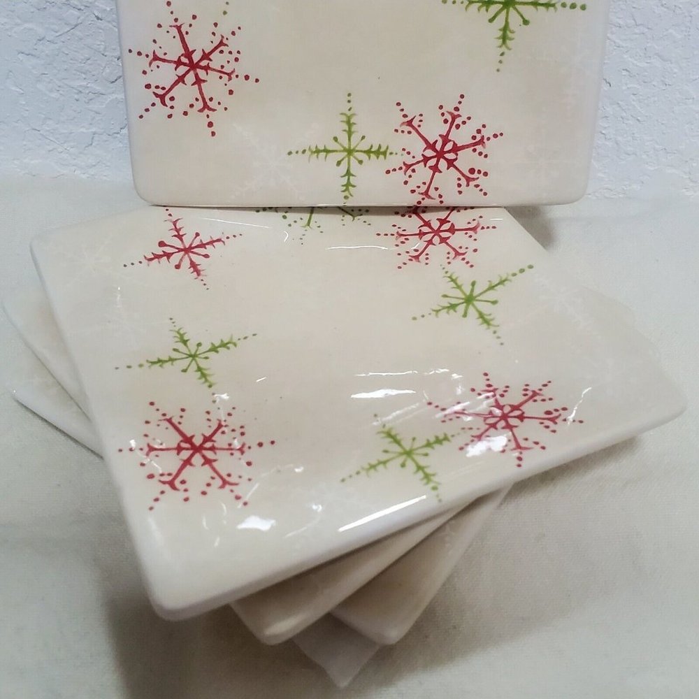 ONEIDA Debbie Taylor Kerman SNOWMATES 4 Square Canape Plates snack snowflake - Picture 3 of 8